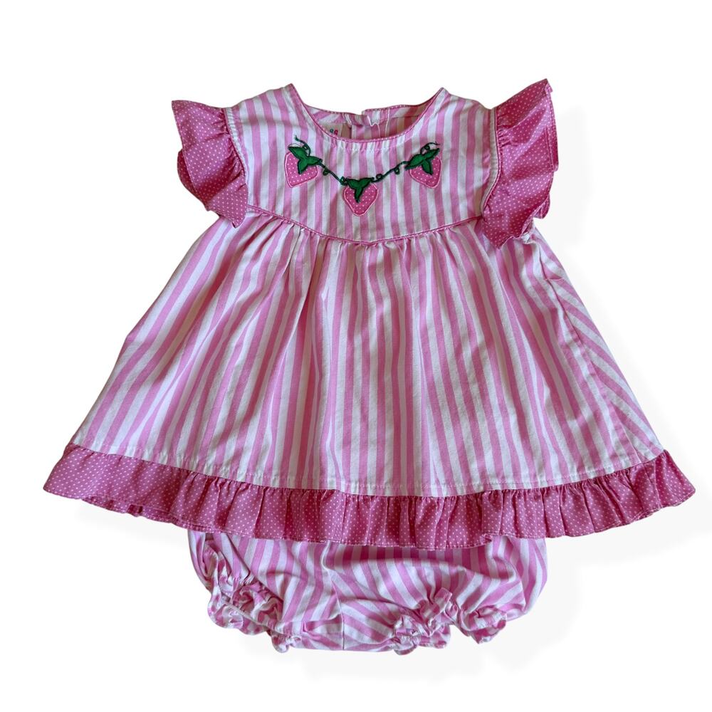 Class Club Baby Vintage Y2K Pink Stripe Strawberry Dress 18M